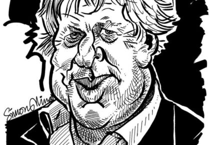 Caricature of Boris Johnson at Conservative Party Conference
