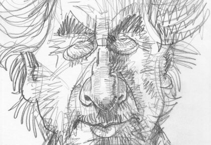 Caricature pencil sketch of Howard Jacobson