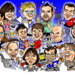 Company group colour caricature drawn from photos as a gift