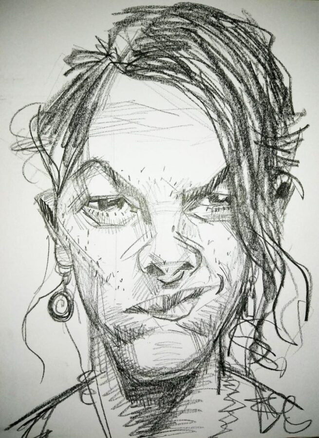 Caricature sketch of Tracey Emin