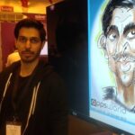 Caricatures in London drawn digitally onto big screen at exhibition