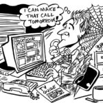 Cartoon illustration about making telephone sales calls in business