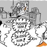 Cartoon illustration about different perspectives in business