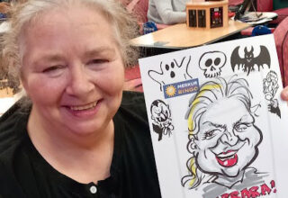 Live on the spot caricatures in London at bingo hall