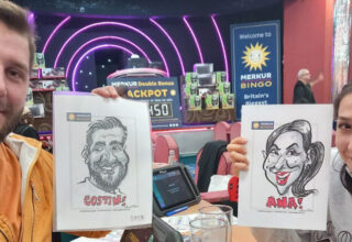 Live on the spot caricatures in London at bingo hall