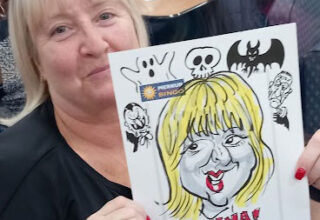 Live on the spot caricatures in London at bingo hall