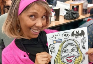 Live on the spot caricatures in London at bingo hall