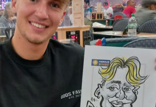 Live on the spot caricatures in London at bingo hall