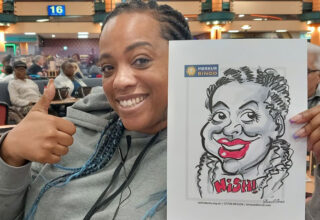 Live on the spot caricatures in London at bingo hall