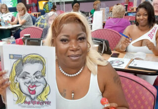 Live on the spot caricatures in London at bingo hall