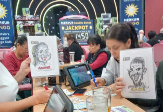Live on the spot caricatures in London at bingo hall