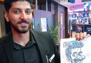 Live on the spot caricatures in London at bingo hall