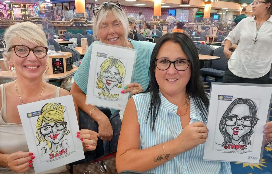 Live on the spot caricatures in London at bingo hall