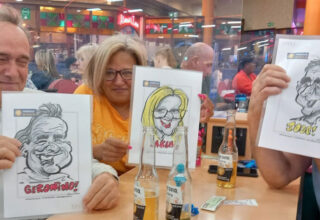 Live on the spot caricatures in London at bingo hall